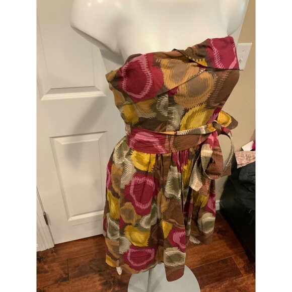 BCBG Max Azria Multicolor Circle Print Strapless Dress With Tie Belt, Size 4 - Picture 5 of 7